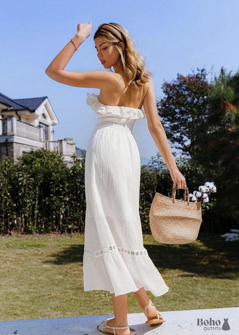 White Lace Boho Maxi Dress Dyani
